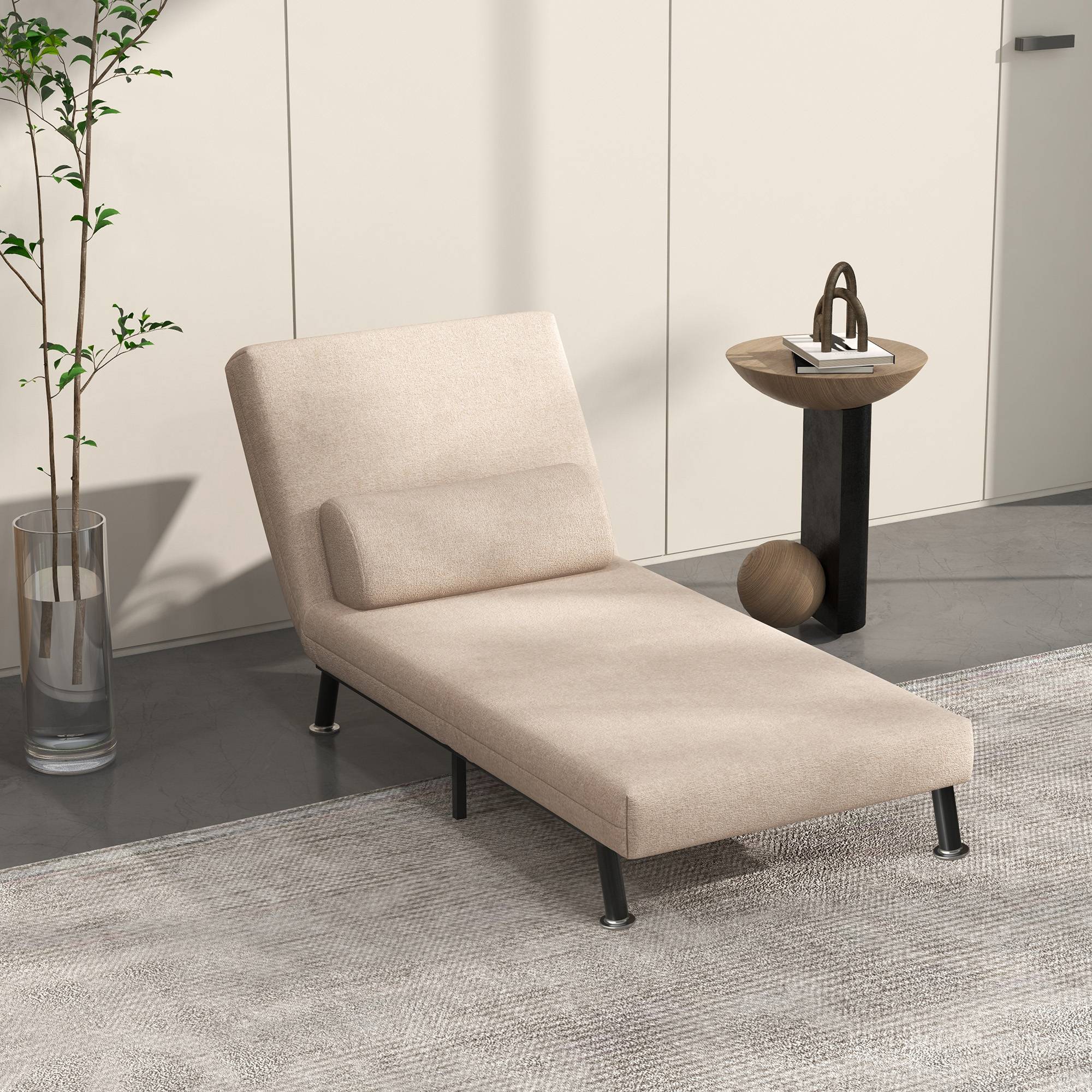 Fauteuil convertible en lit, inclinable pliable aspect lin, dossier réglable, 75 x 70 x 75 cm, beige - Image 4