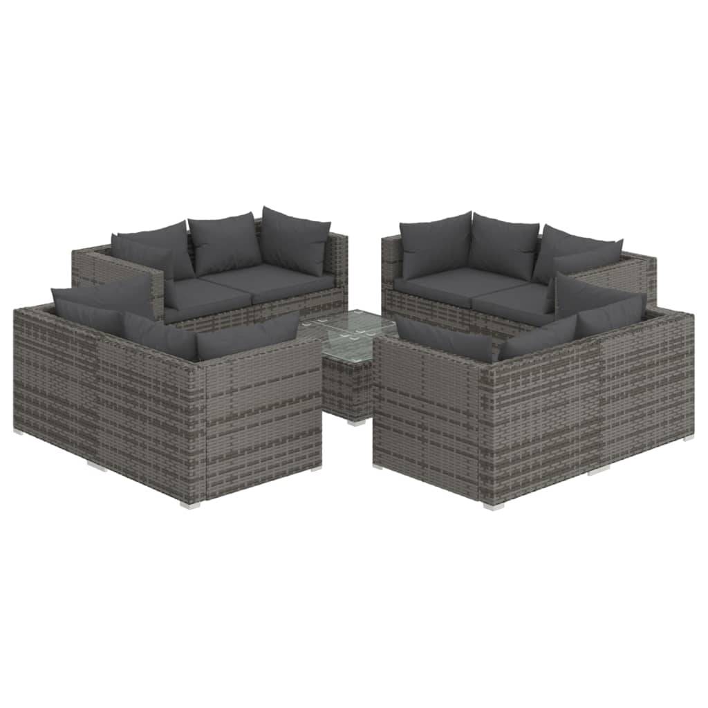 Helloshop26 - Salon de jardin meuble d'extérieur ensemble de mobilier 9 pièces avec coussins résine tressée gris - Image 1