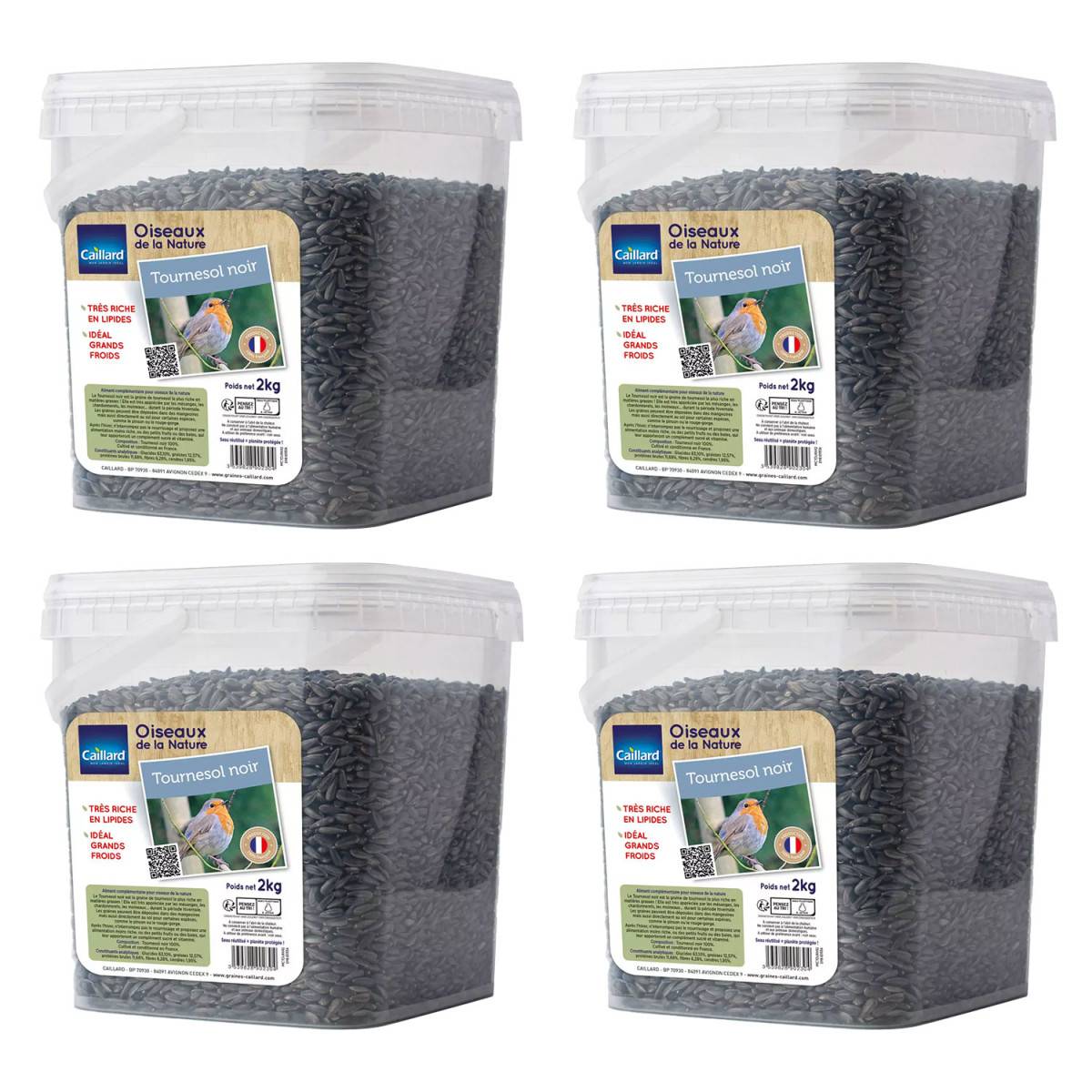 Seau de graines de tournesol noir  2 kgs pour oiseau de la nature - Lot de 4 - Image 1