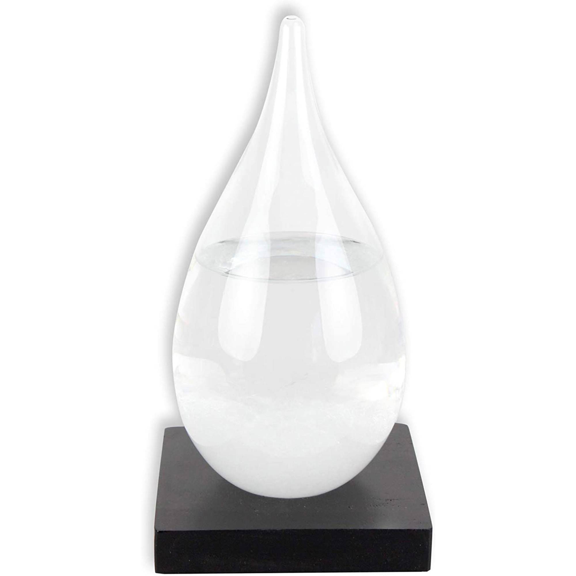 Fishtec - Baromètre à Cristaux Storm Glass - Bouteille de Prévisions Météo - Verre de tempête 20 cm - Socle en Bois - Image 1