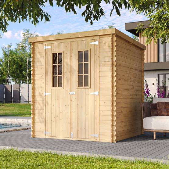 Timbela - Abri de jardin en bois l204xL204xH200 cm / 3.53 m² avec sol traité - Petit abri à outils, Local à vélos - 19 mm d’épaisseur - Timbela M309C+M309G - Image 1