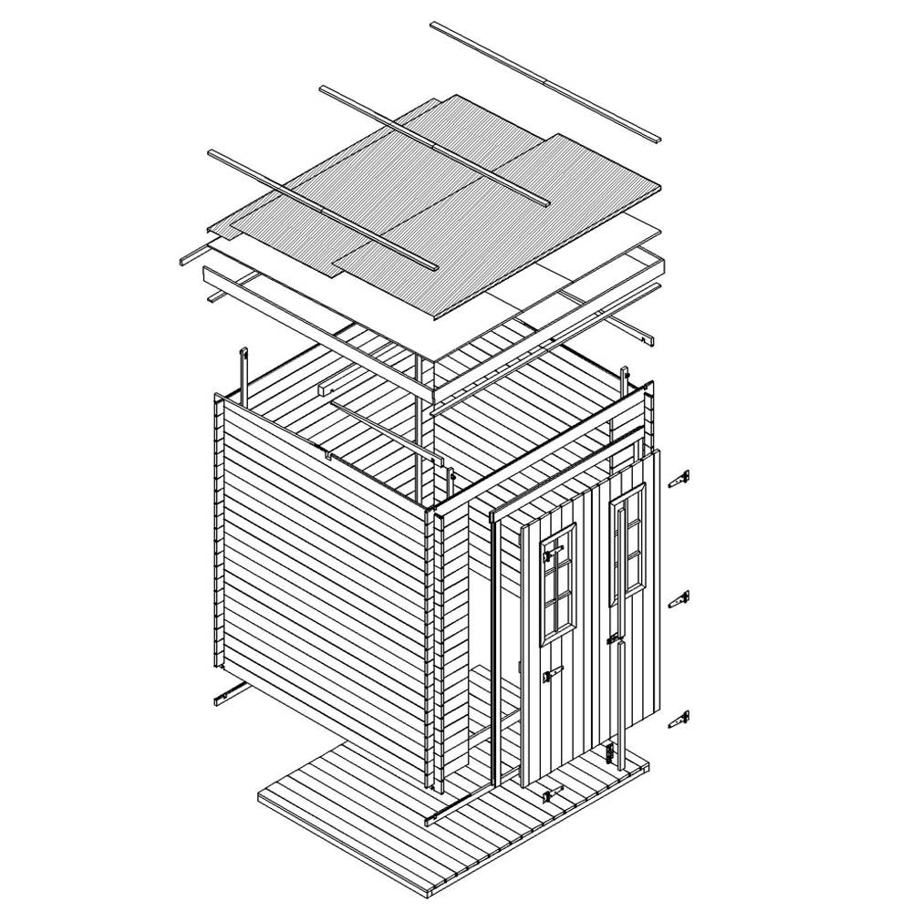 Timbela - Abri de jardin en bois l204xL204xH200 cm / 3.53 m² avec sol traité - Petit abri à outils, Local à vélos - 19 mm d’épaisseur - Timbela M309C+M309G - Image 8