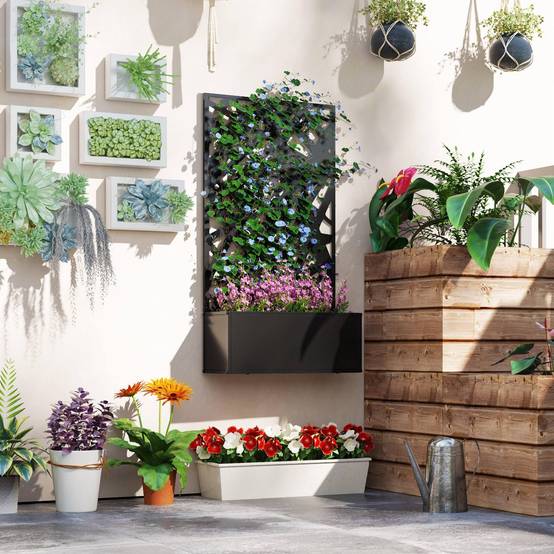 Jardinière avec brise-vue paravent treillis pour Plante Grimpante, bac à Fleurs - dim. 61L x 23l x 113H cm - Image 4