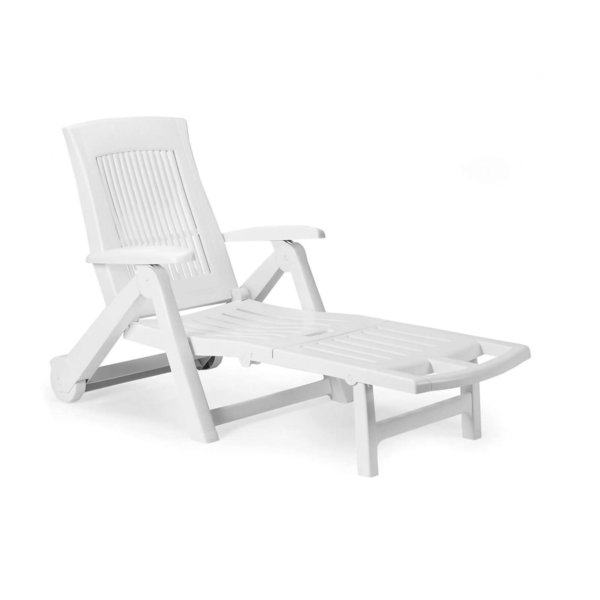Dmora - Bains de soleil Livorno, Chaise longue de jardin réglable avec roulettes, Chaise longue d'extérieur, 100% Made in Italy, 195x72h101 cm, Blanc - Dmora - Image 1