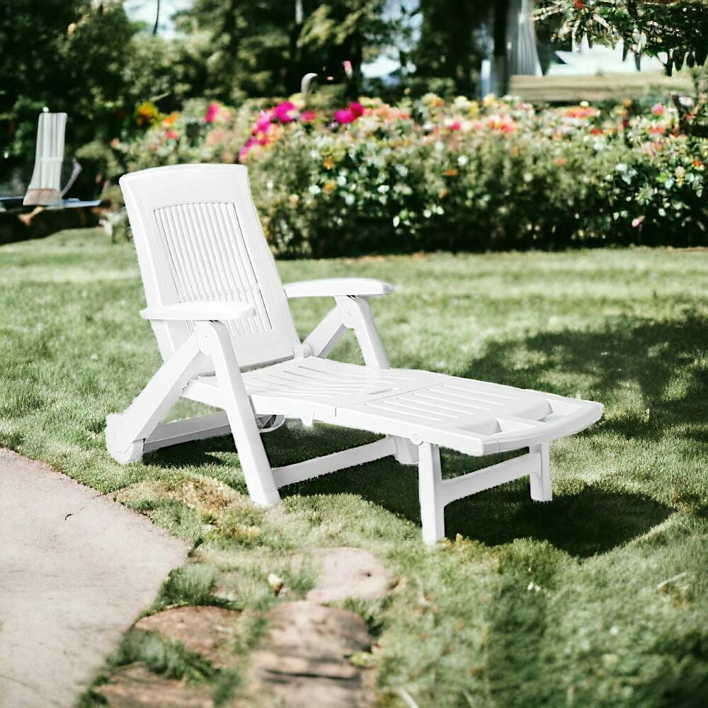 Dmora - Bains de soleil Livorno, Chaise longue de jardin réglable avec roulettes, Chaise longue d'extérieur, 100% Made in Italy, 195x72h101 cm, Blanc - Dmora - Image 2