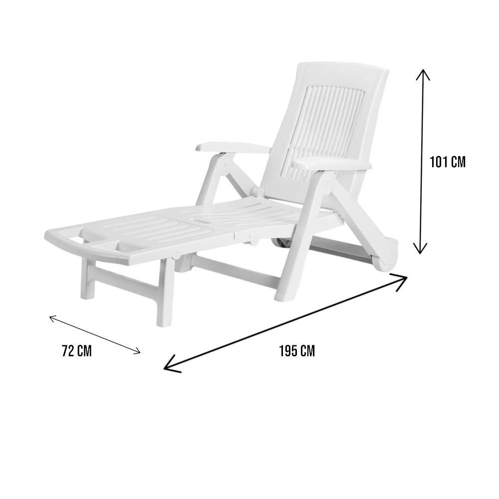 Dmora - Bains de soleil Livorno, Chaise longue de jardin réglable avec roulettes, Chaise longue d'extérieur, 100% Made in Italy, 195x72h101 cm, Blanc - Dmora - Image 3