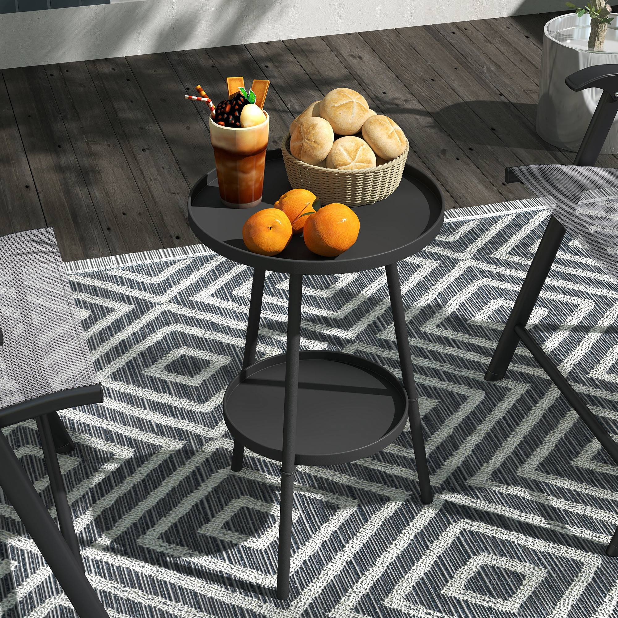 Table de jardin ronde à 2 niveaux avec rebords surélevés et plateau inférieur pour une utilisation intérieure et extérieure Ø32 x 51 cm Noir - Image 3