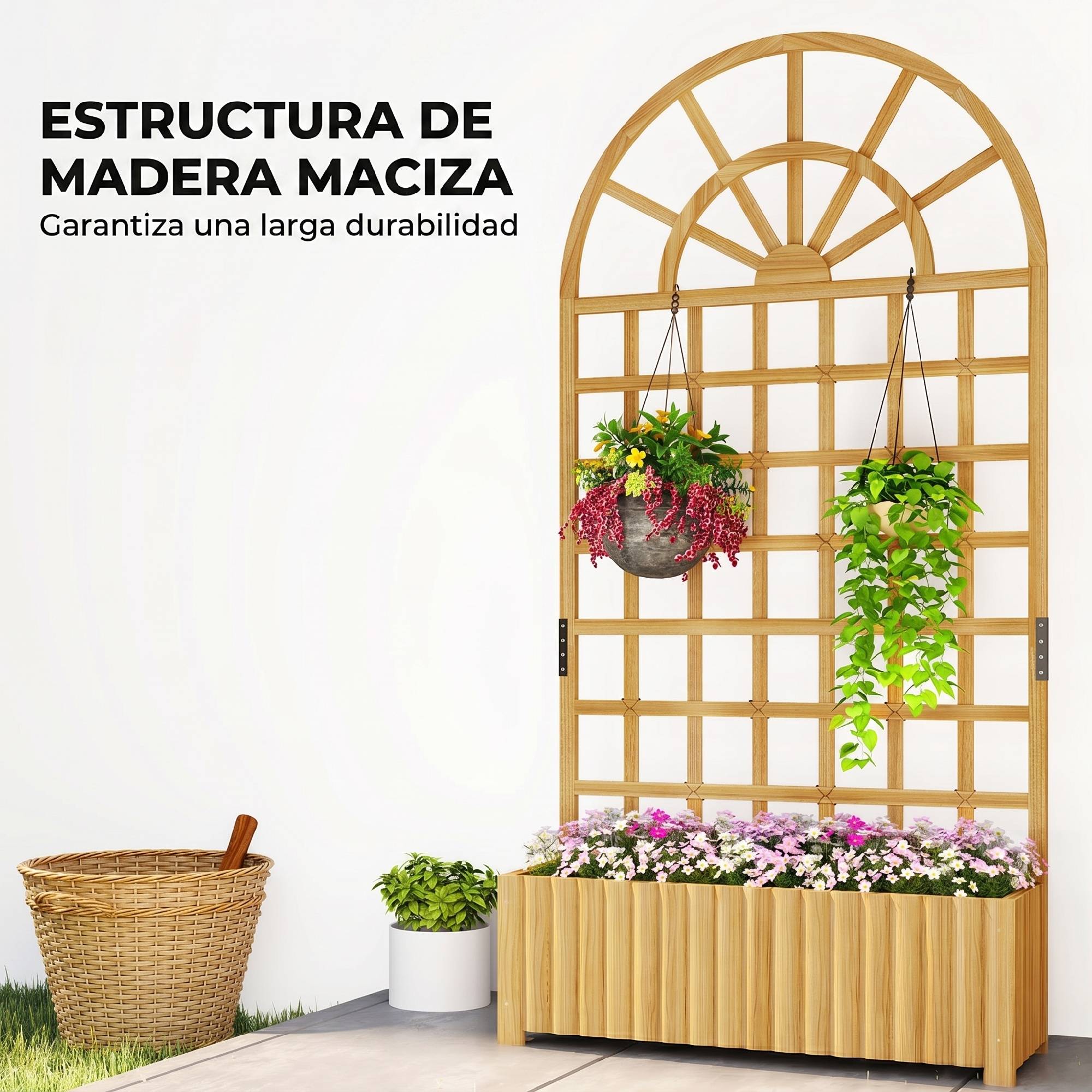 Jardinière treillis en bois avec drainage pour la culture de légumes, fleurs et herbes aromatiques, 90 x 30 x 180 cm, naturelle - Image 9