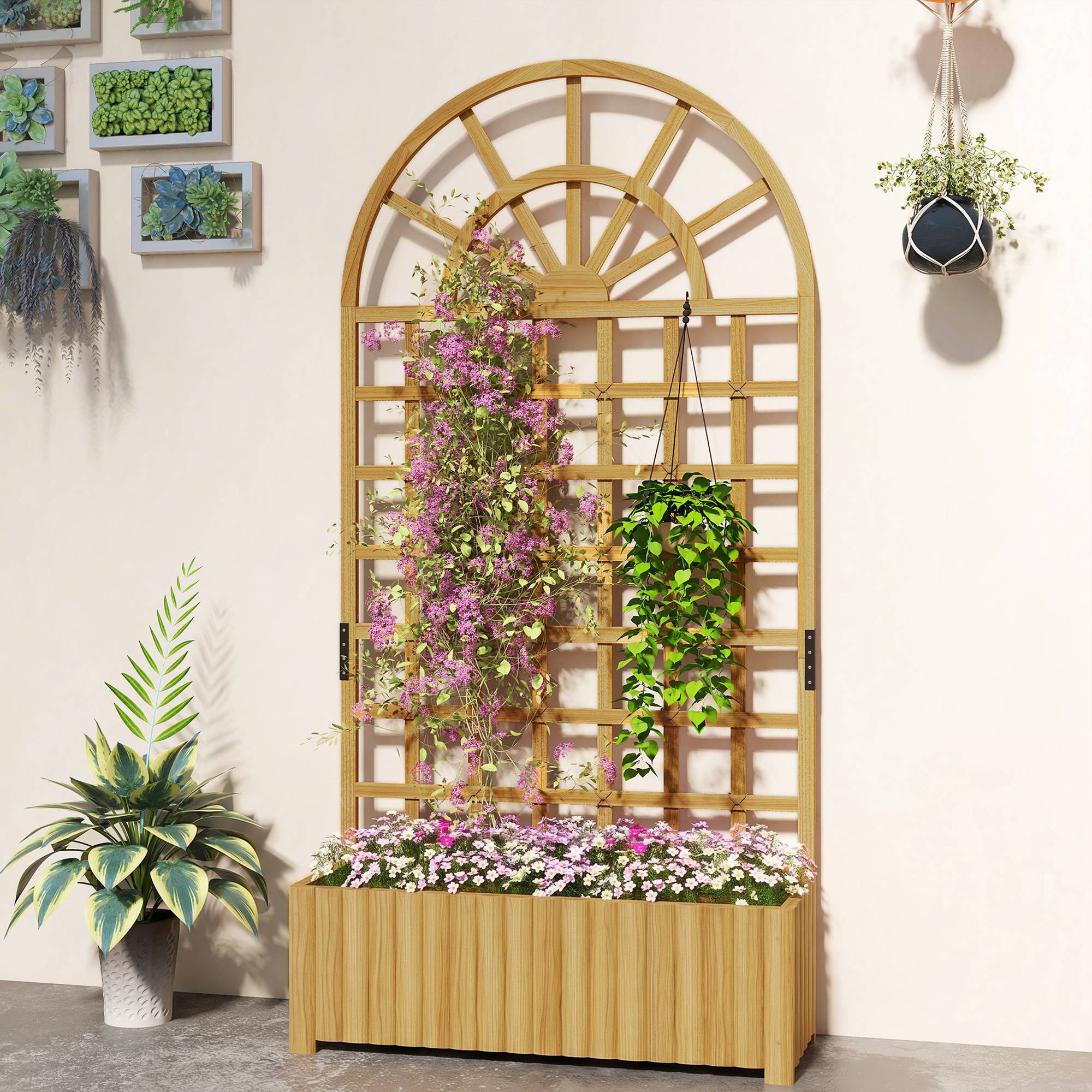 Jardinière treillis en bois avec drainage pour la culture de légumes, fleurs et herbes aromatiques, 90 x 30 x 180 cm, naturelle - Image 4