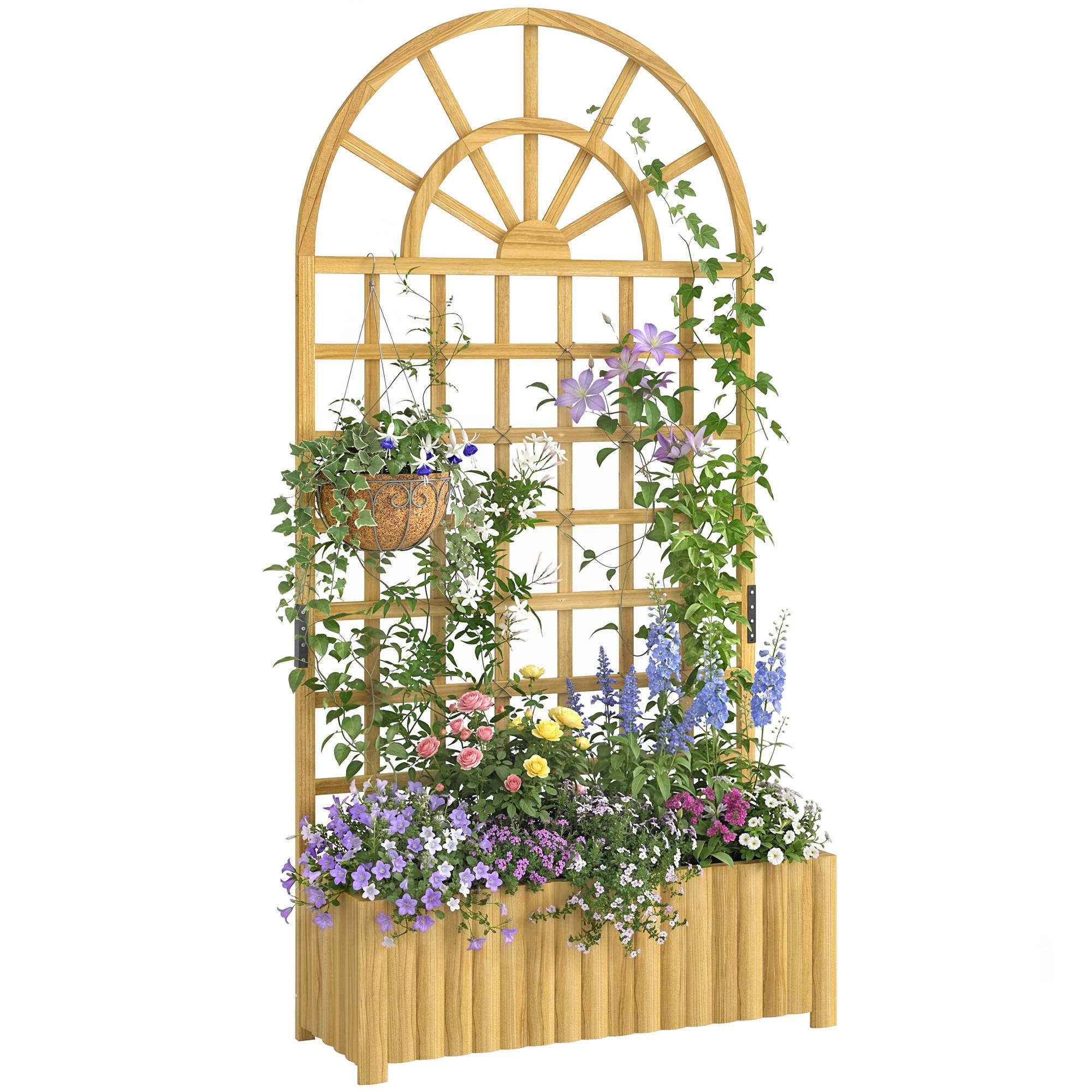 Jardinière treillis en bois avec drainage pour la culture de légumes, fleurs et herbes aromatiques, 90 x 30 x 180 cm, naturelle - Image 1
