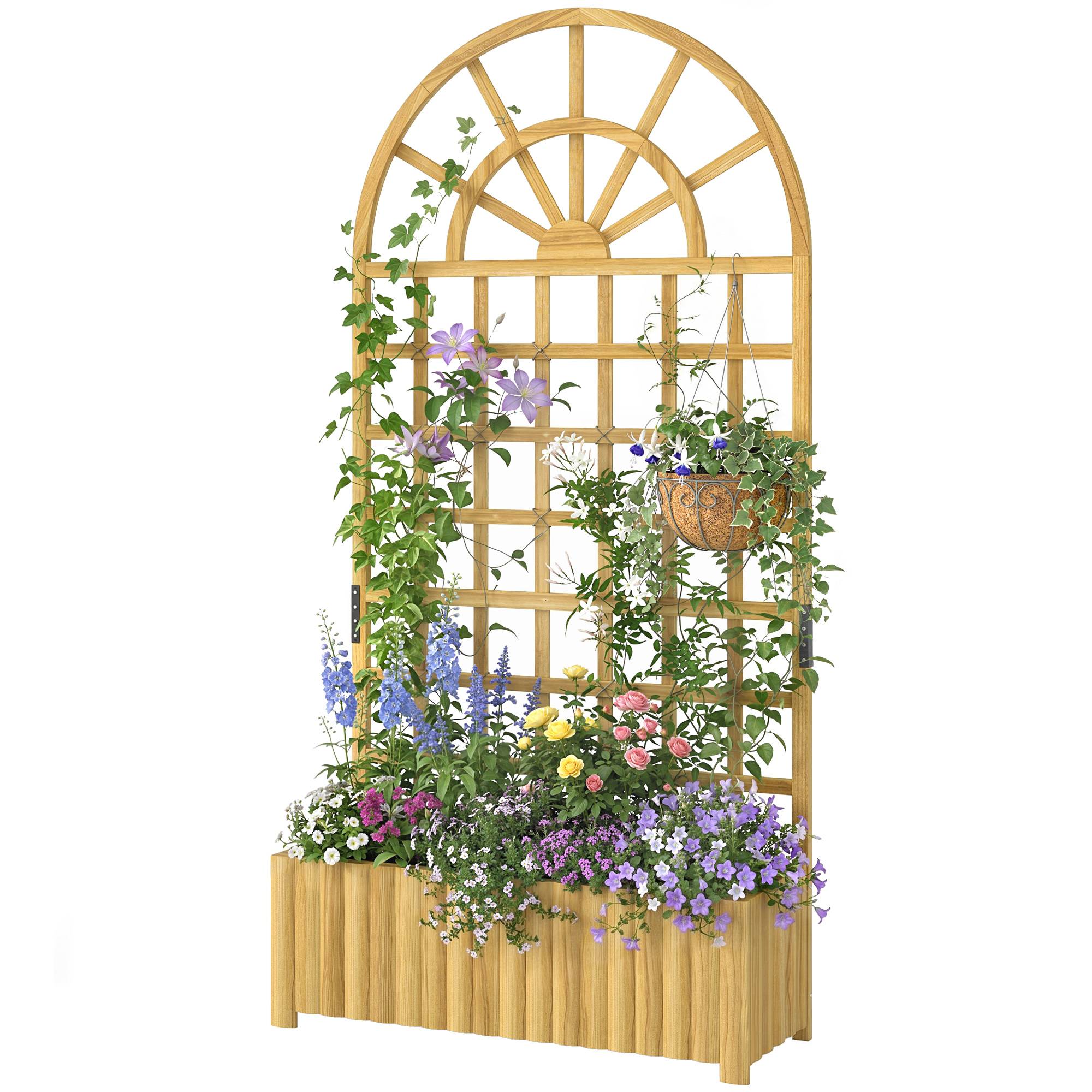Jardinière treillis en bois avec drainage pour la culture de légumes, fleurs et herbes aromatiques, 90 x 30 x 180 cm, naturelle - Image 2