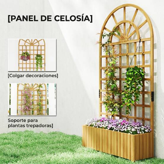 Jardinière treillis en bois avec drainage pour la culture de légumes, fleurs et herbes aromatiques, 90 x 30 x 180 cm, naturelle - Image 6