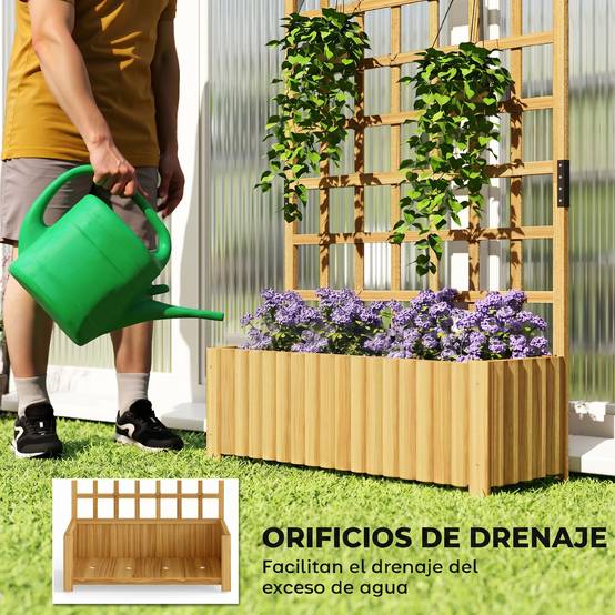 Jardinière treillis en bois avec drainage pour la culture de légumes, fleurs et herbes aromatiques, 90 x 30 x 180 cm, naturelle - Image 8