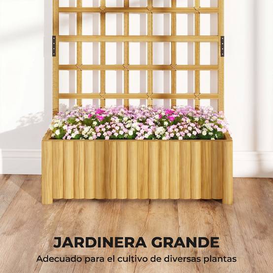 Jardinière treillis en bois avec drainage pour la culture de légumes, fleurs et herbes aromatiques, 90 x 30 x 180 cm, naturelle - Image 7