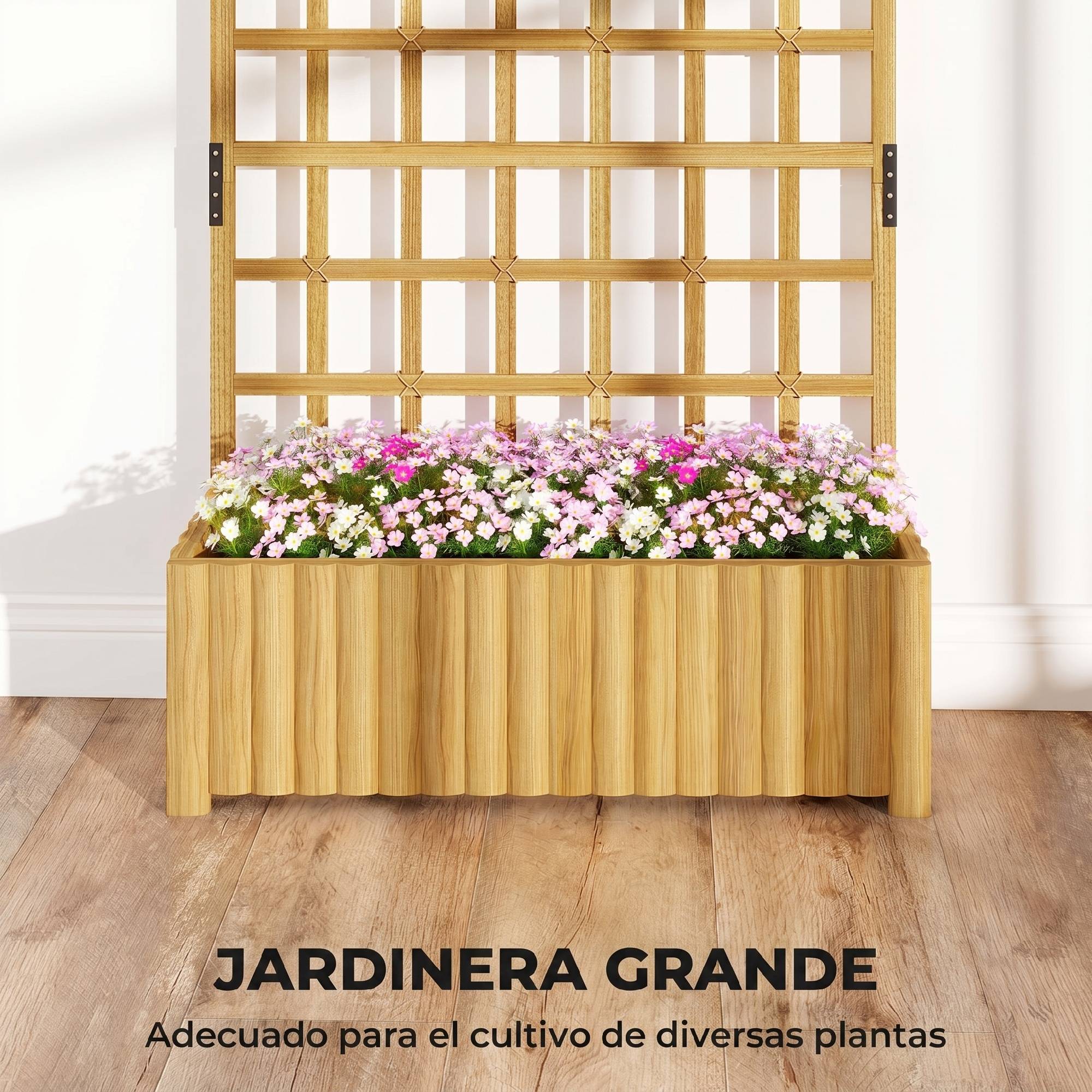 Jardinière treillis en bois avec drainage pour la culture de légumes, fleurs et herbes aromatiques, 90 x 30 x 180 cm, naturelle - Image 7