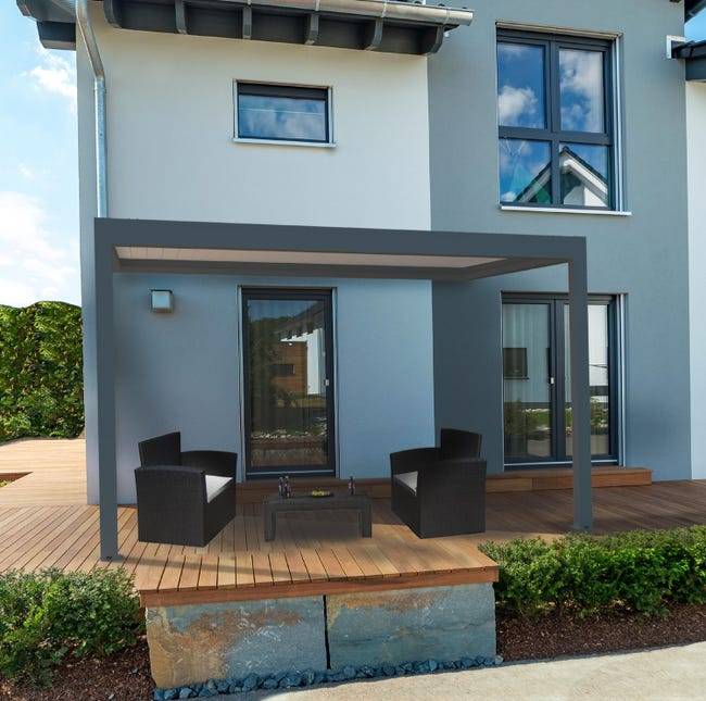 Pergola Bioclimatique Adossée Motorisée Aluminium 4x3 Anthracite  O ORIAL France - Image 3