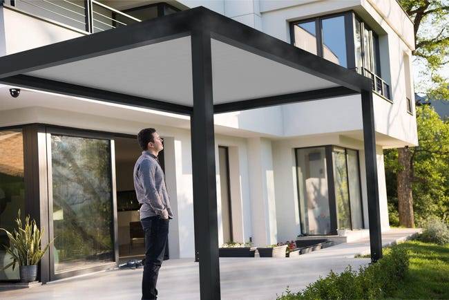 Pergola Bioclimatique Adossée Motorisée Aluminium 4x3 Anthracite O ORIAL France - Image 2