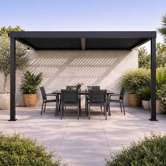 Pergola bioclimatique adossée en aluminium noir 3x3m SIFNOS - Image 4