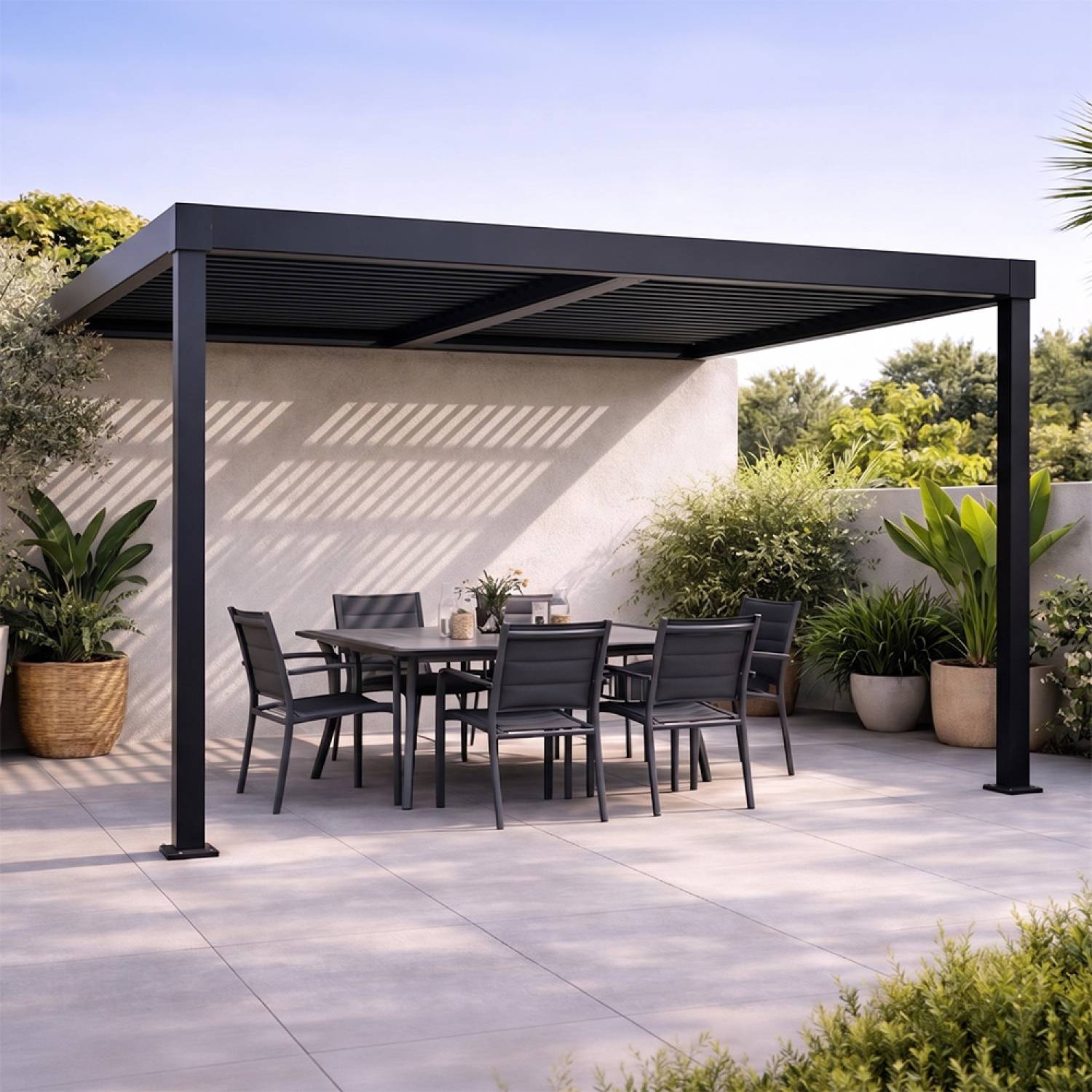 Pergola bioclimatique adossée en aluminium noir 3x3m SIFNOS - Image 2