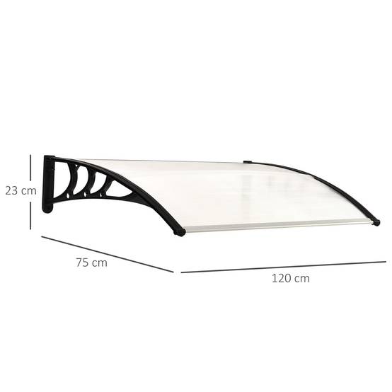 Auvent marquise porte polycarbonate extérieur protection pluie 75x120cm transparent - ComfortXL Outdoor Living - Image 5