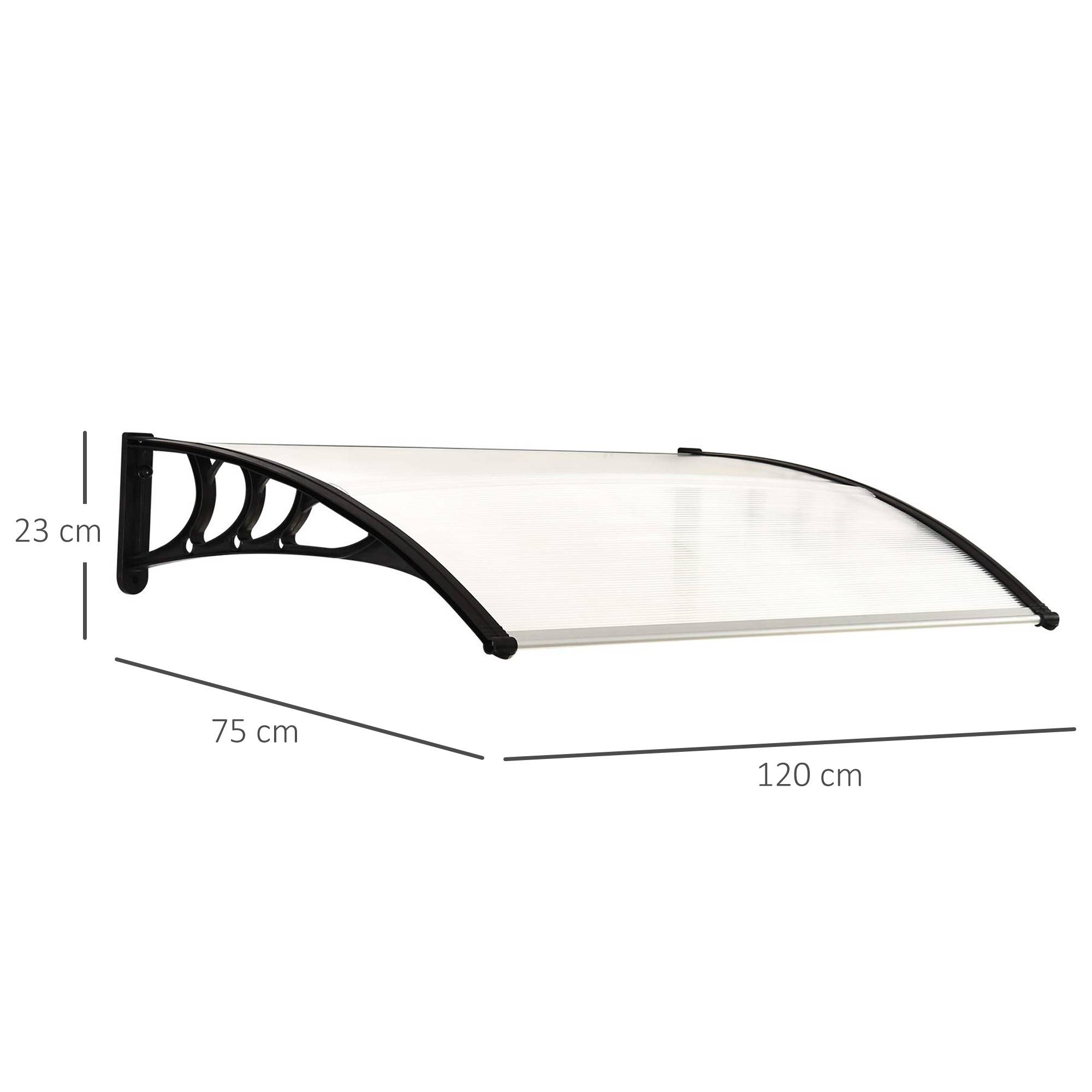 Auvent marquise porte polycarbonate extérieur protection pluie 75x120cm transparent - ComfortXL Outdoor Living - Image 5