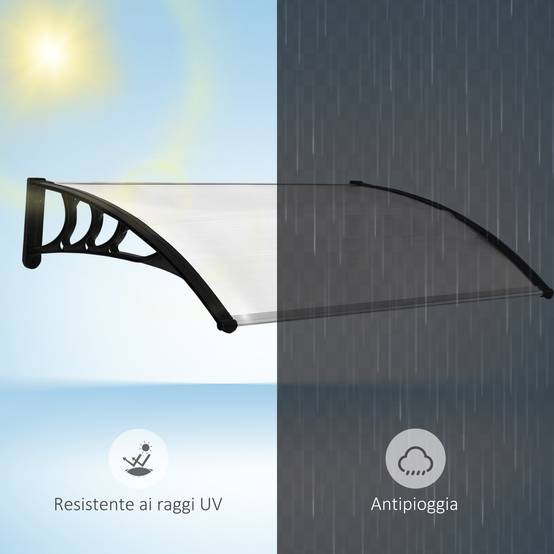 Auvent marquise porte polycarbonate extérieur protection pluie 75x120cm transparent - ComfortXL Outdoor Living - Image 8
