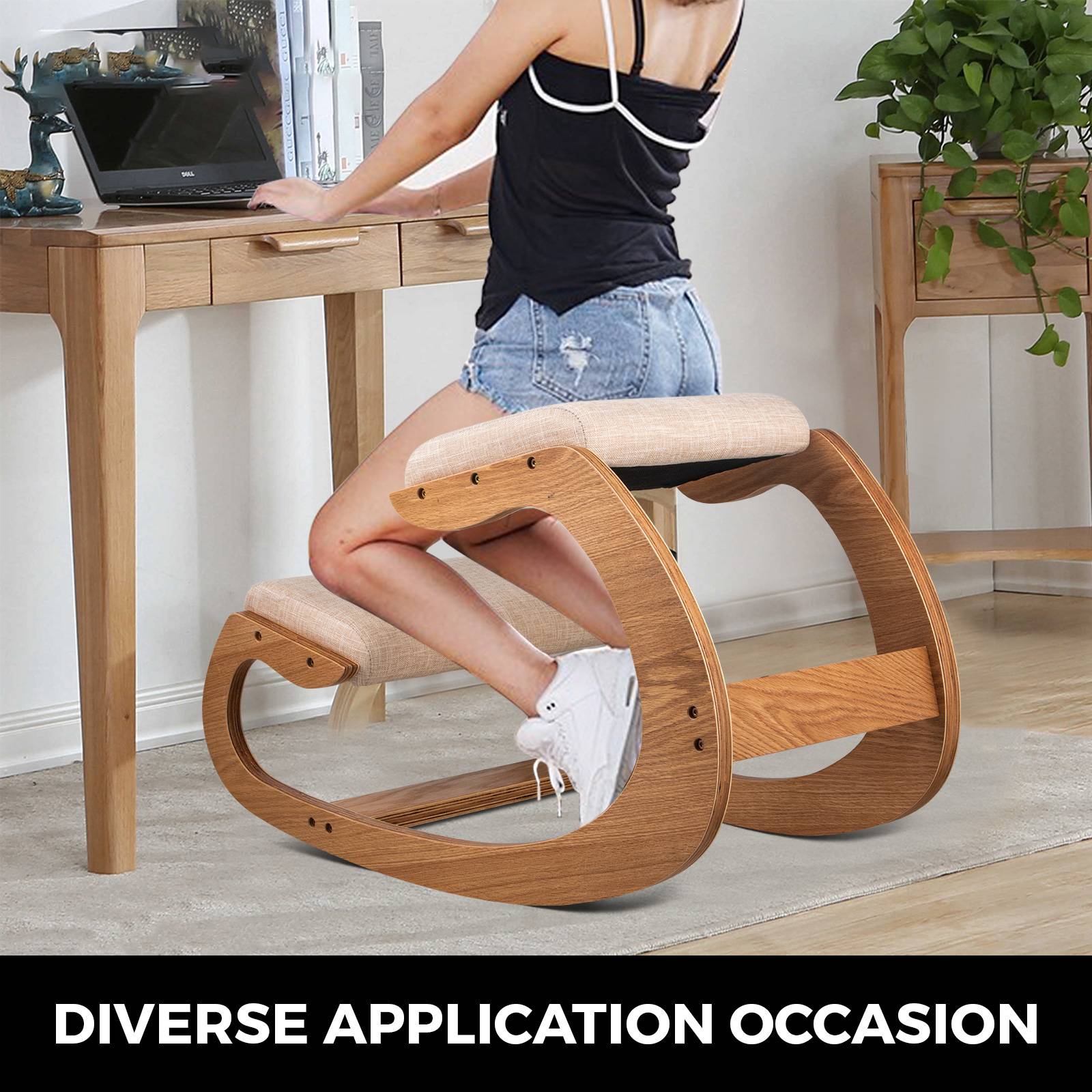 VEVOR Chaise ergonomique à genoux, tabouret bois. Posture pliante, soulagement stress. Bureau, maison. - Image 7