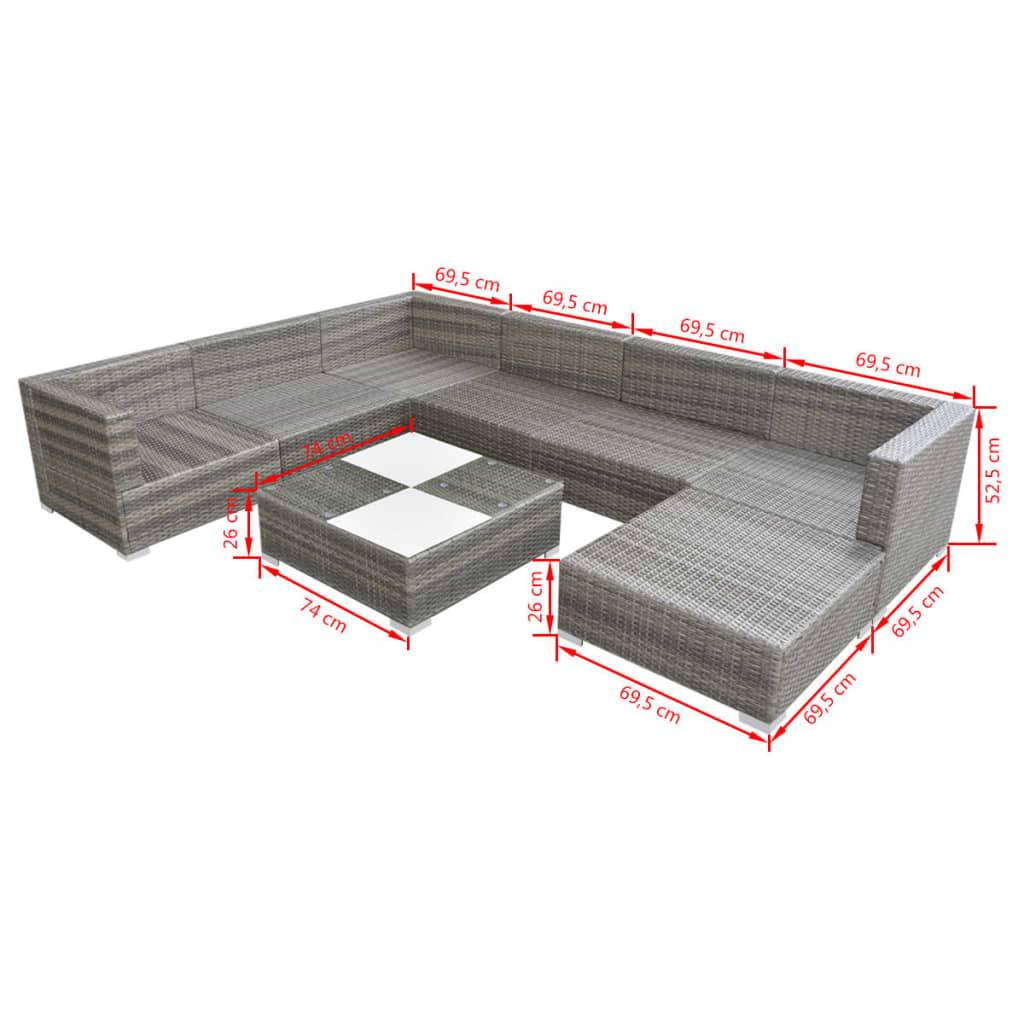 Helloshop26 - Salon de jardin meuble d'extérieur ensemble de mobilier 8 pièces avec coussins résine tressée gris - Image 5