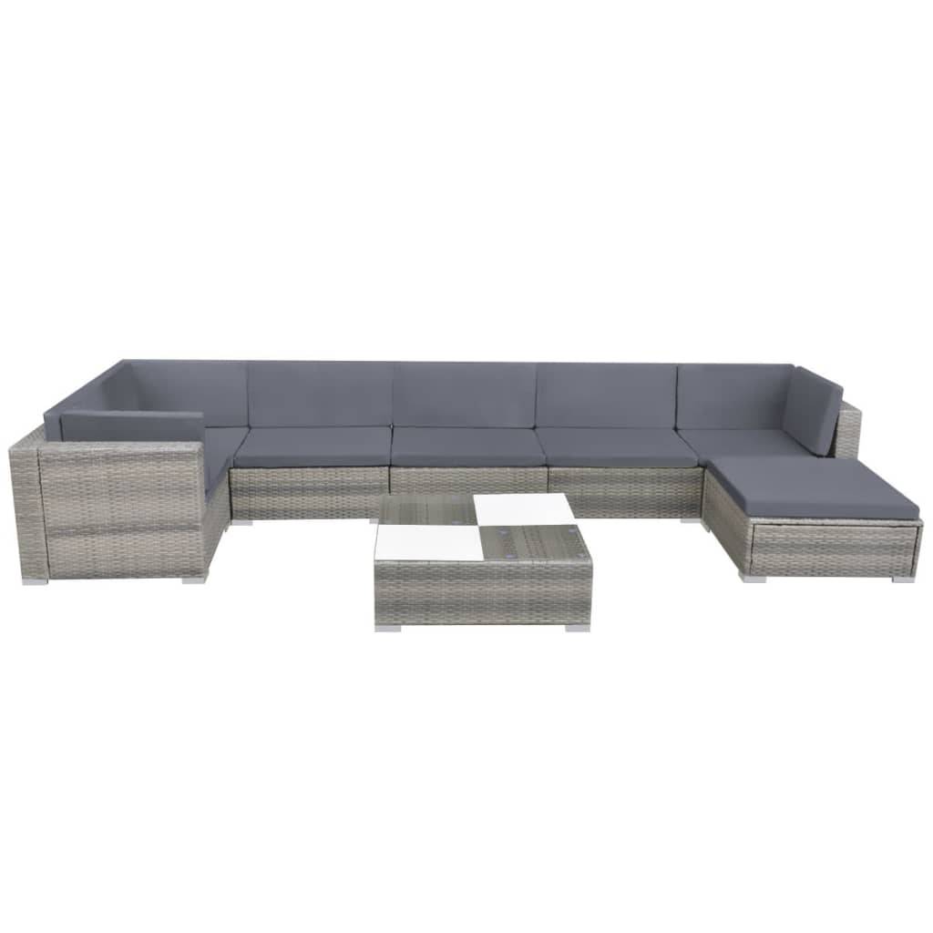 Helloshop26 - Salon de jardin meuble d'extérieur ensemble de mobilier 8 pièces avec coussins résine tressée gris - Image 2