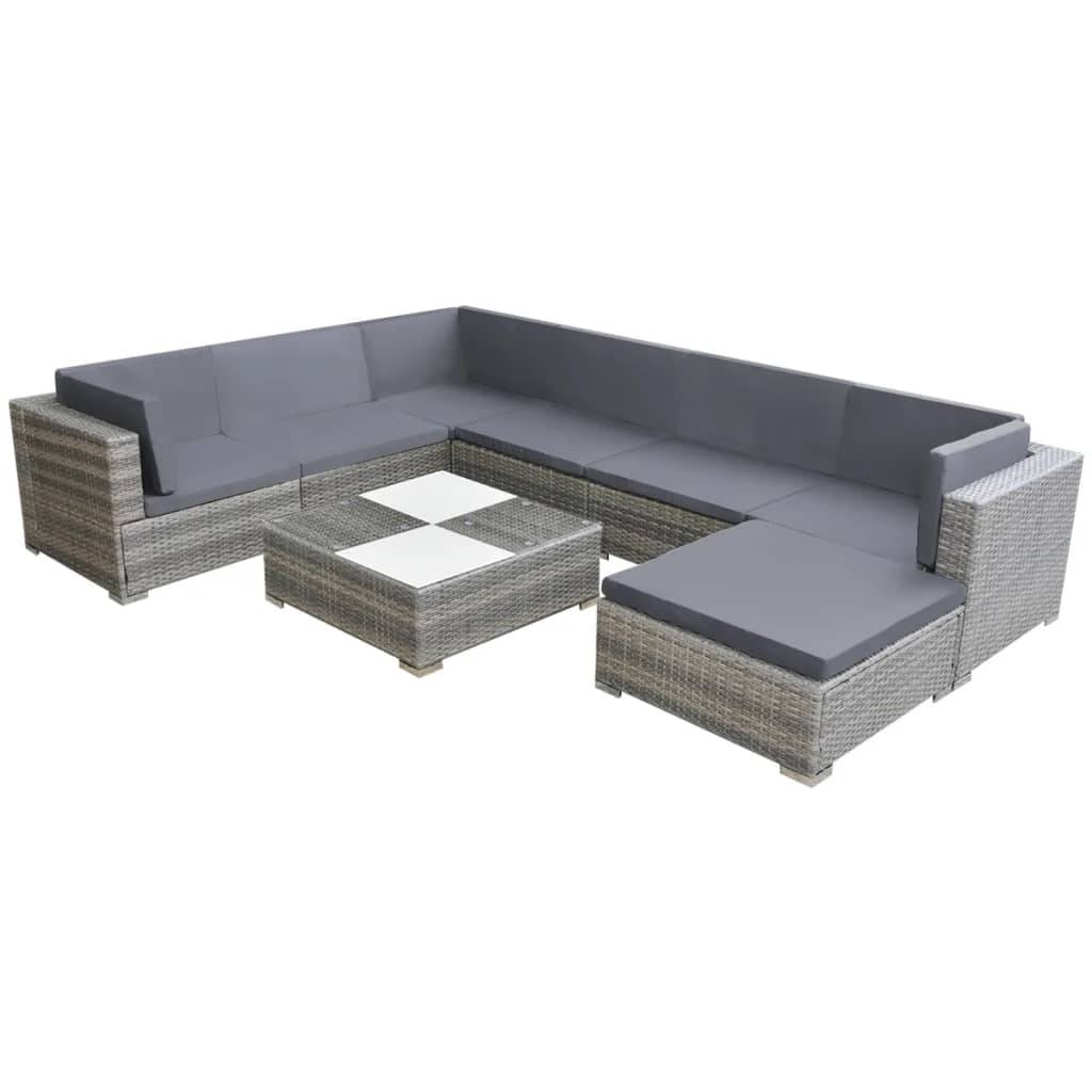 Helloshop26 - Salon de jardin meuble d'extérieur ensemble de mobilier 8 pièces avec coussins résine tressée gris - Image 1
