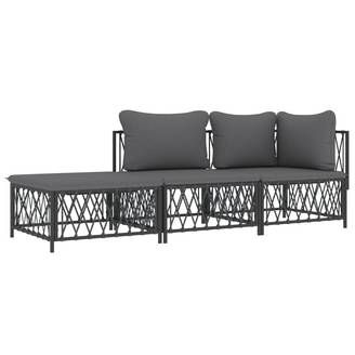 Salon de jardin meuble d'extérieur ensemble de mobilier avec coussins 3 pièces anthracite acier