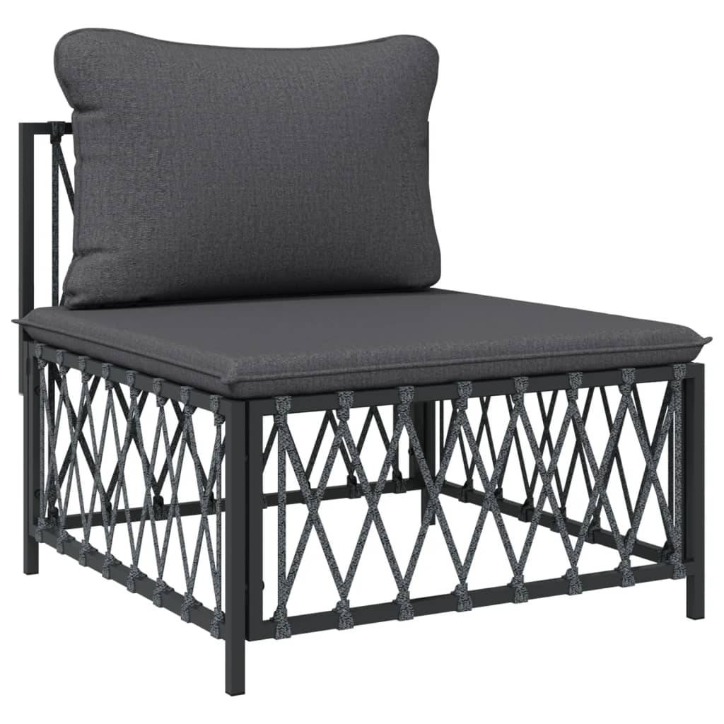 Salon de jardin meuble d'extérieur ensemble de mobilier avec coussins 3 pièces anthracite acier - Image 3