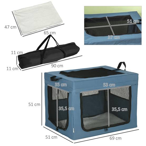 Sac Transport Animal Oxford Voyages Voiture Pliable Multi-accès 69x51x51cm Bleu Noir - ComfortXL Outdoor Living - Image 5