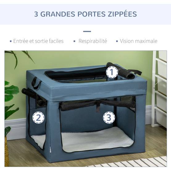 Sac Transport Animal Oxford Voyages Voiture Pliable Multi-accès 69x51x51cm Bleu Noir - ComfortXL Outdoor Living - Image 6