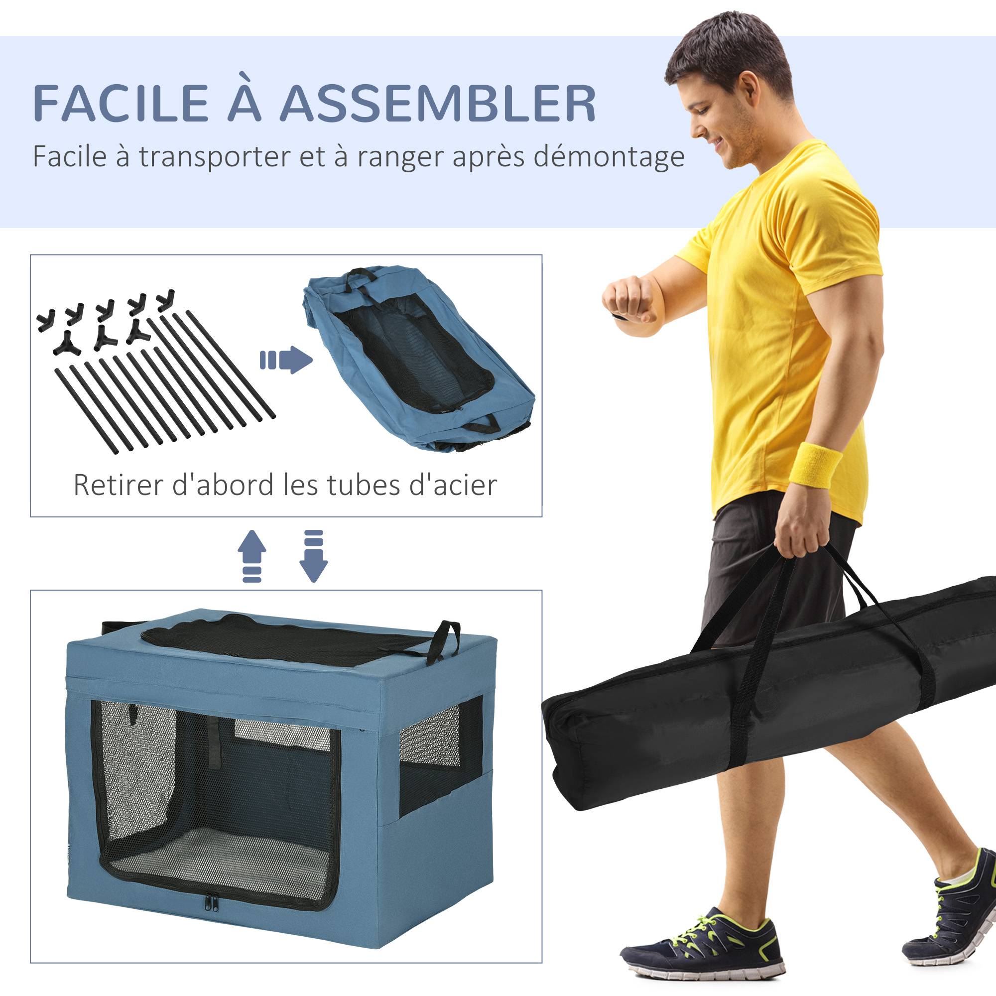 Sac Transport Animal Oxford Voyages Voiture Pliable Multi-accès 69x51x51cm Bleu Noir - ComfortXL Outdoor Living - Image 8