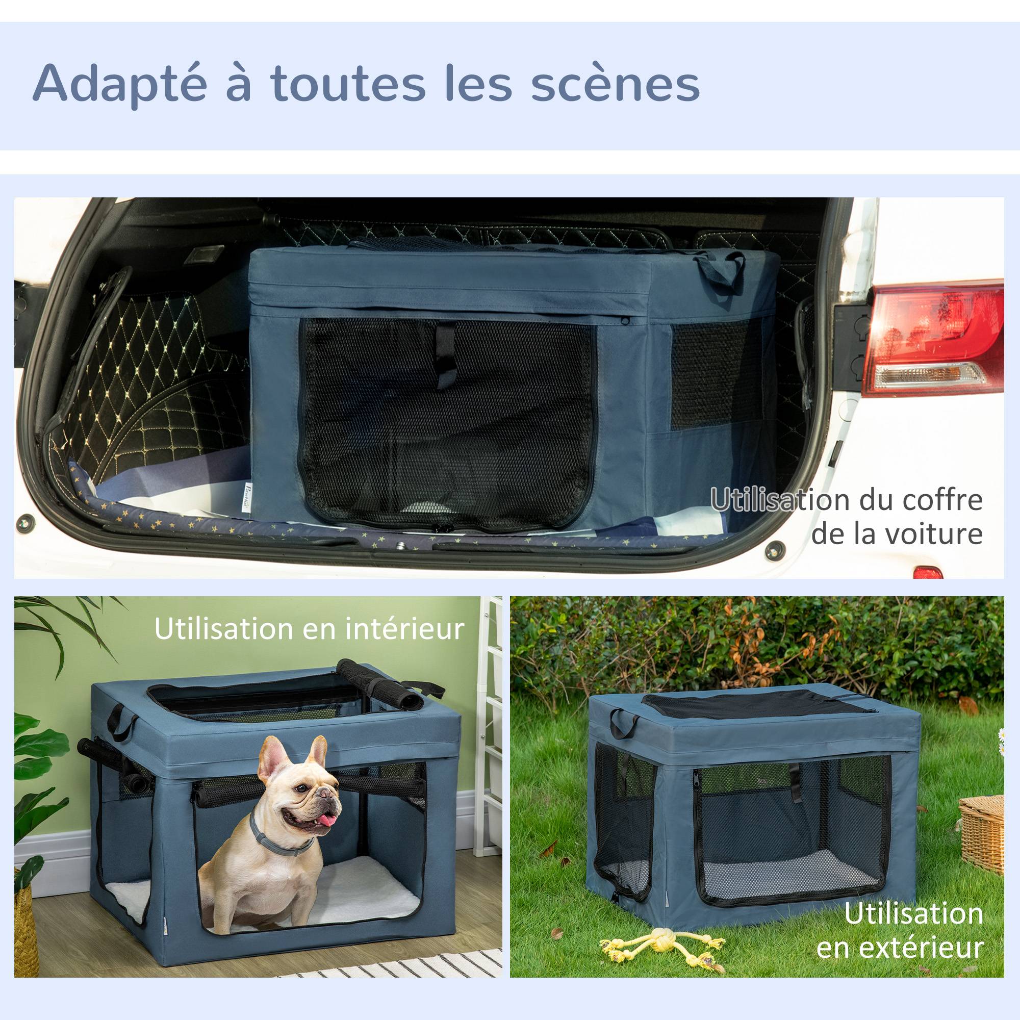 Sac Transport Animal Oxford Voyages Voiture Pliable Multi-accès 69x51x51cm Bleu Noir - ComfortXL Outdoor Living - Image 10