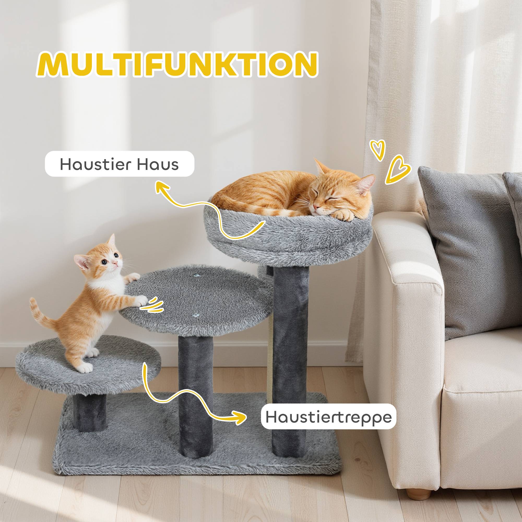 Sans Marque - Griffoir et escalier chat, base large, peluche, sisal, gris - Image 6