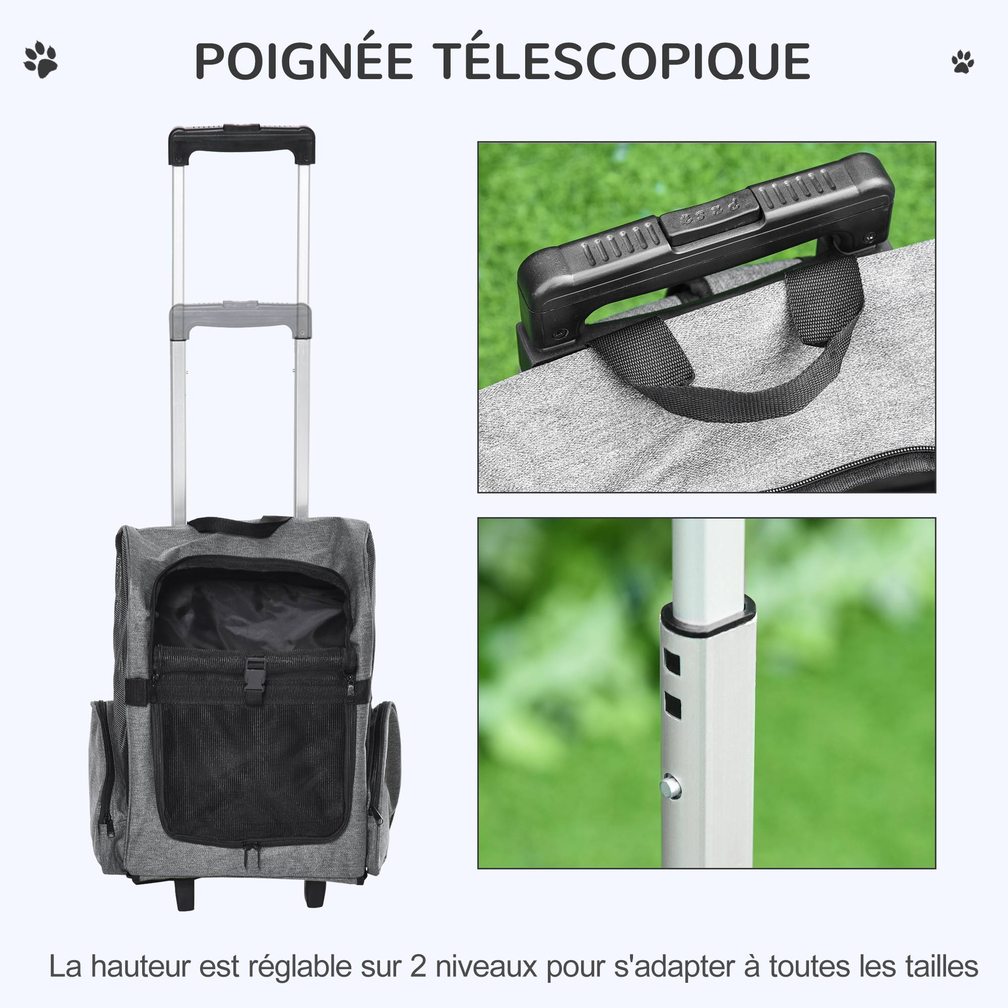 Sac transport à roulettes Tissus voyage trolley aérations multiples 42x25x55cm gris - ComfortXL Outdoor Living - Image 6