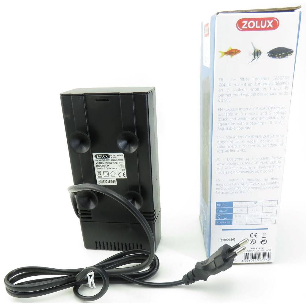 Zolux - Filtration intérieure cascade 60 puissance 4.2w, 280l/h pour aquarium de 30 à 60l max - Image 2