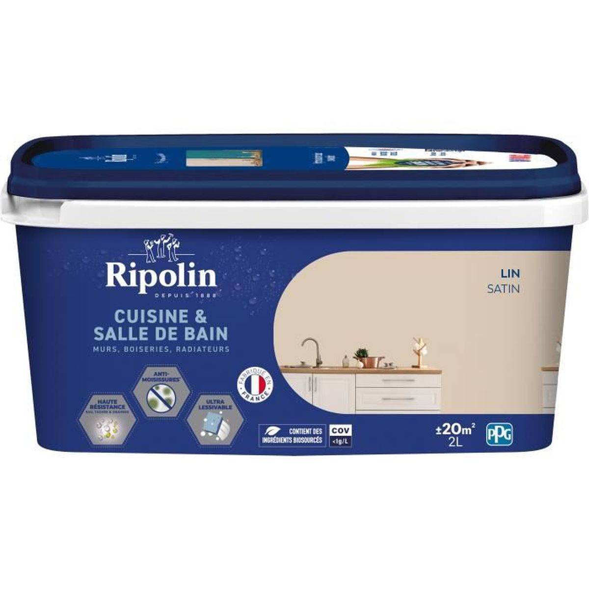 Ripolin - Peinture acrylique satinée effet perlant Cuisine & Bain Lin 2 L - RIPOLIN
