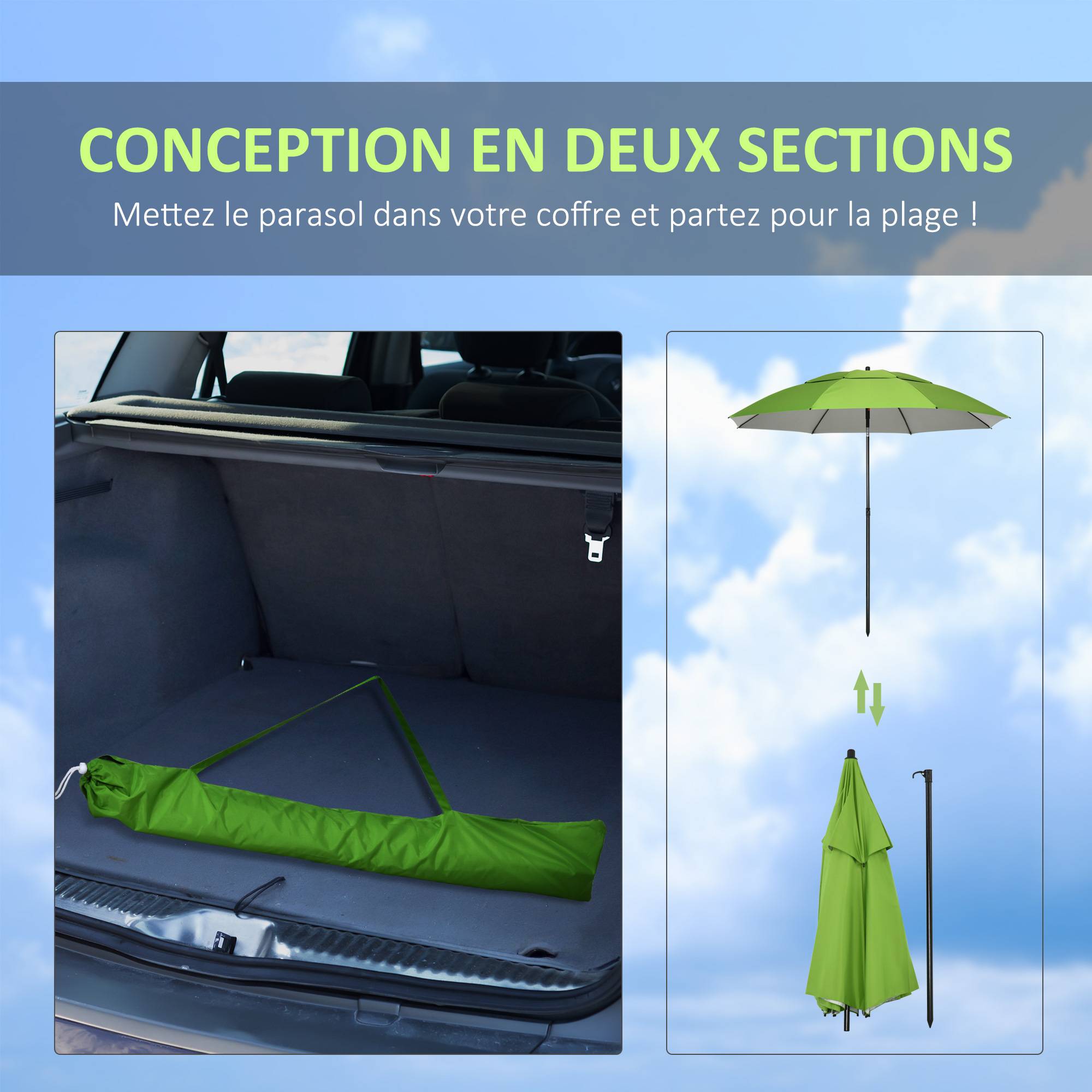Parasol inclinable en métal vert 265 x 265 x 264 cm - PANGIVO - Image 10