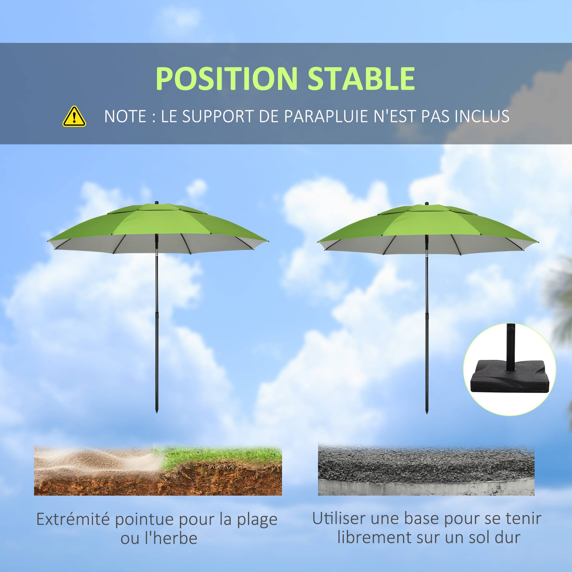 Parasol inclinable en métal vert 265 x 265 x 264 cm - PANGIVO - Image 9
