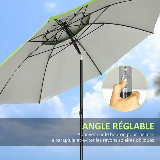 Parasol inclinable en métal vert 265 x 265 x 264 cm - PANGIVO - Image 7