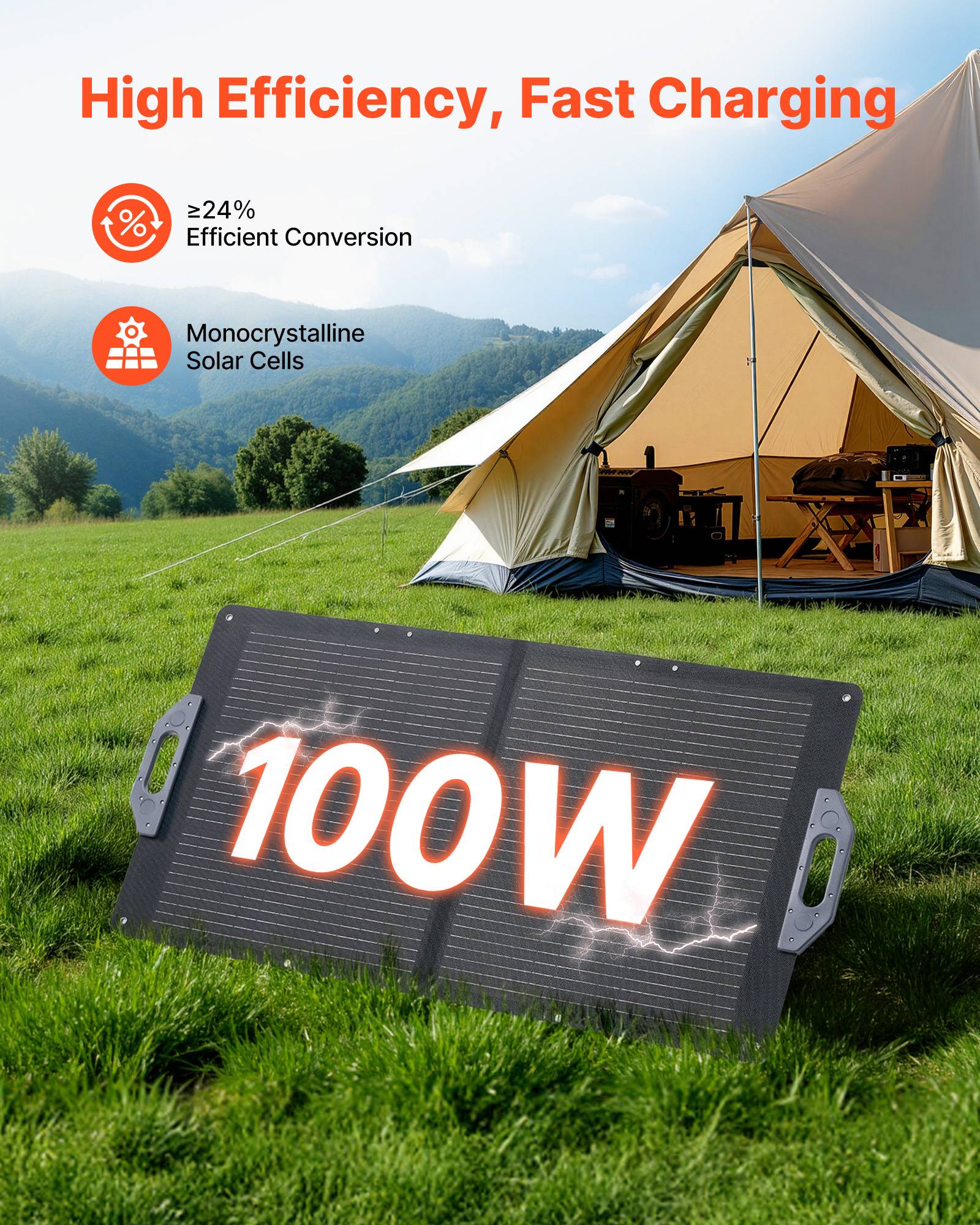 Vevor - VEVOR Panneau Solaire Portable Chargeur Solaire Pliable Monocristallin 100 W - Image 2