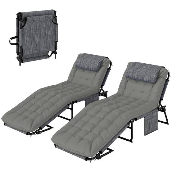 Lot 2 transats pliables acier jardin dossier inclinable matelas épais gris - ComfortXL Outdoor Living - Image 2