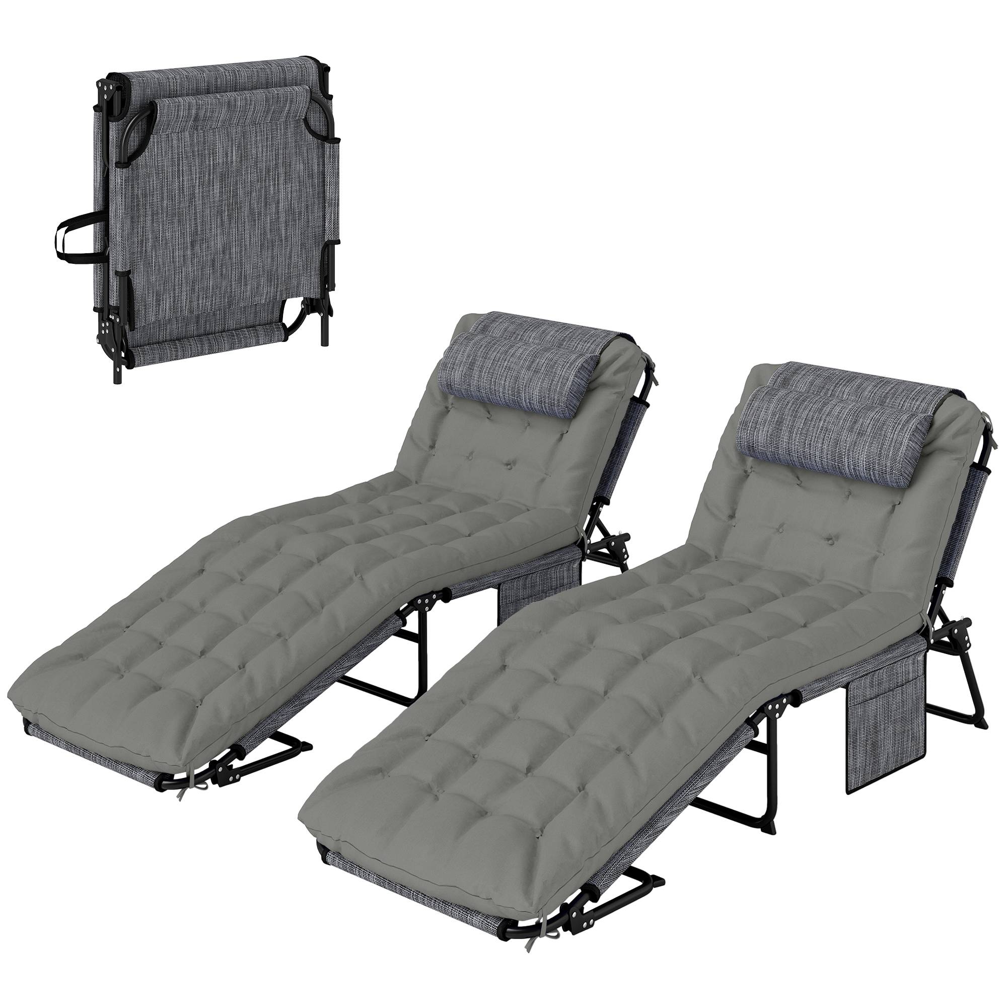 Lot 2 transats pliables acier jardin dossier inclinable matelas épais gris - ComfortXL Outdoor Living - Image 2