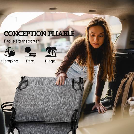 Lot 2 transats pliables acier jardin dossier inclinable matelas épais gris - ComfortXL Outdoor Living - Image 7