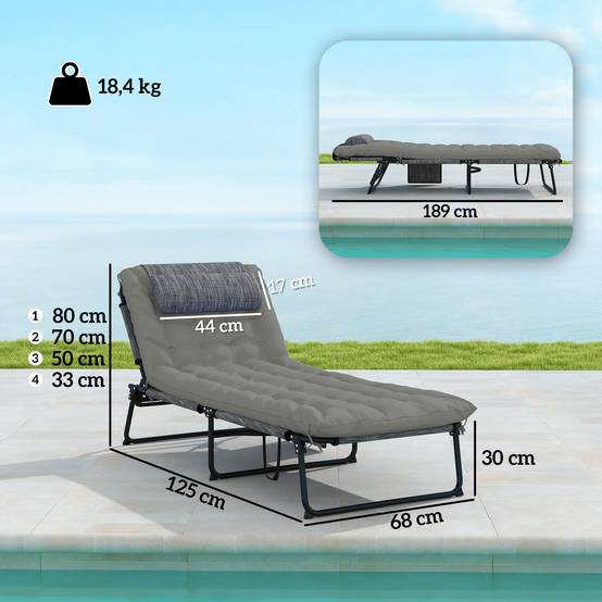 Lot 2 transats pliables acier jardin dossier inclinable matelas épais gris - ComfortXL Outdoor Living - Image 5