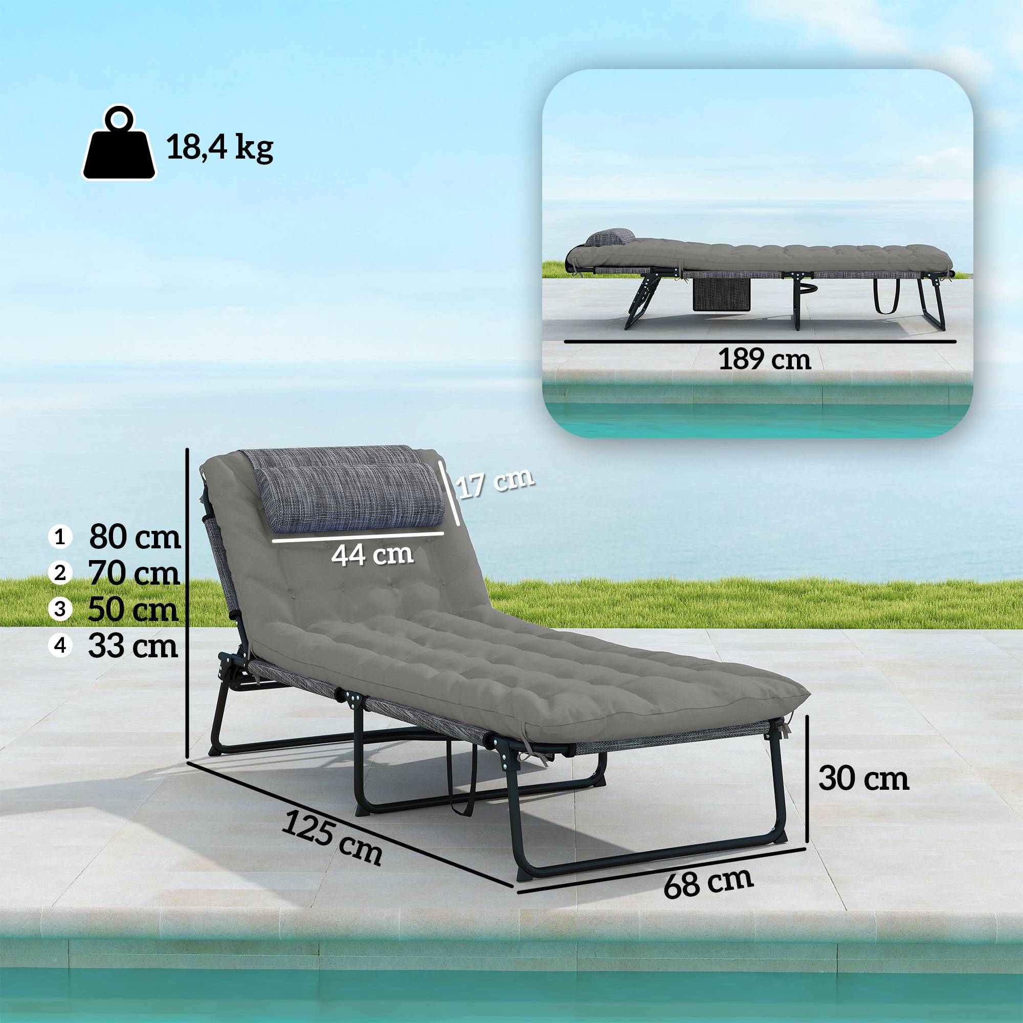 Lot 2 transats pliables acier jardin dossier inclinable matelas épais gris - ComfortXL Outdoor Living - Image 5