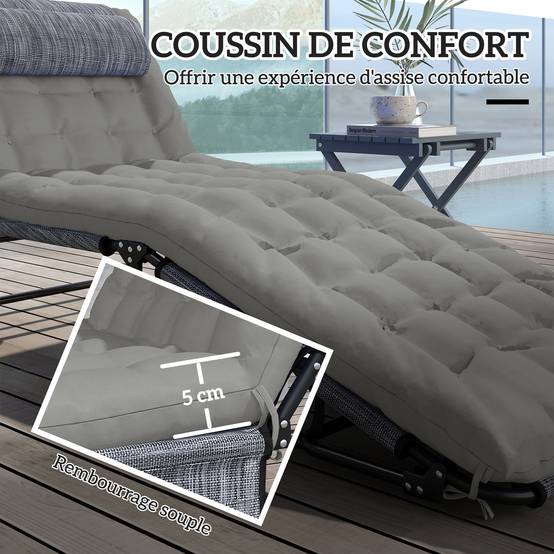 Lot 2 transats pliables acier jardin dossier inclinable matelas épais gris - ComfortXL Outdoor Living - Image 9